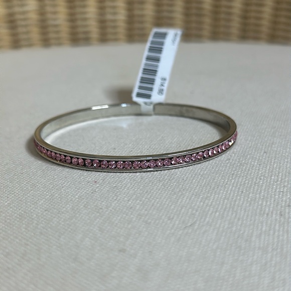 NWT Pretty Pink Silver Channel Set Crystal Bangle Bracelet - Picture 1 of 7